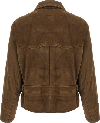 Maison Margiela Mens Brown Calfskin Leather Jacket Clothing