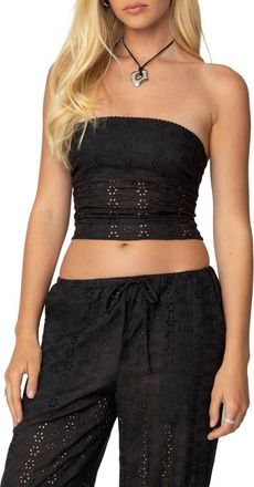 Edikted Lemon Eyelet Lace-Up Corset Crop Tube Top in Black at Nordstrom, Size X-Small