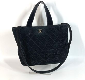 Chanel Black Suede Shoulder Bag Tote Bag (Pre-Owned)