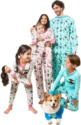 Leveret Footed Printed Cotton Matching Family Pajamas, Coordinated Prints in Blue Dinosaur at Nordstrom, Size 12-18M