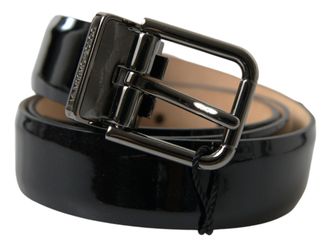 Dolce & Gabbana Mens Black Calf Leather Metal Buckle Men Belt - One Size