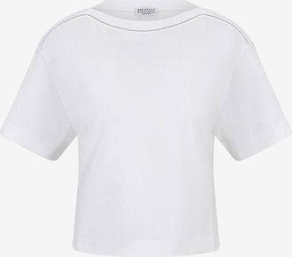 Brunello Cucinelli T-Shirt mit Monile-besticktem U-Boot-Ausschnitt