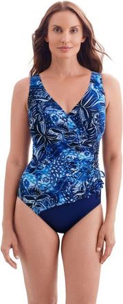 Longitude Ruffle Surplice Long Torso One-Piece Swimsuit in Paisley Garden at Nordstrom, Size 14