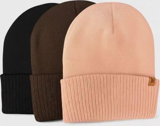 London Fog Womens 2-Pack Cable Knit Beanie Set in Blush/brown/black at Nordstrom
