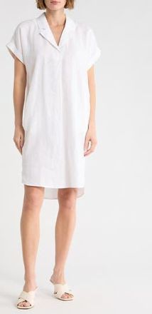 Eileen Fisher Cuff Sleeve Organic Linen Shift Dress in White at Nordstrom Rack, Size X-Large