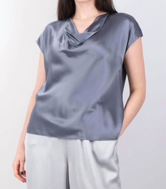 Vince Cowl Neck Cap Sleeve Blouse In Iris Blue