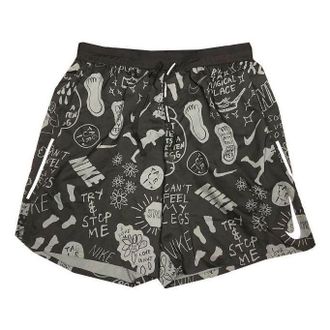 Nike Full Print Pattern Casual Sports Straight Running Shorts Mens Black AT7808-010