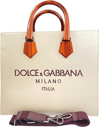 Dolce & Gabbana Beige Brown Leather Shoulder Bag Tote Bag (Pre-Owned)