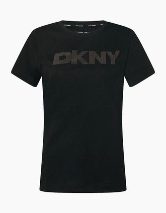 DKNY Womens Mini Heat Set Studded T-Shirt - Black - Size: 18/16