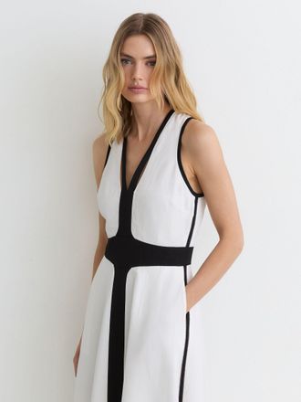 Reiss Petite Contrast-trim Cross-back Midi Dress With Linen, 18