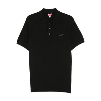 Kenzo Tops, Heren, Zwart, 2Xl, Katoen, Signature Geborduurd Slim Polo