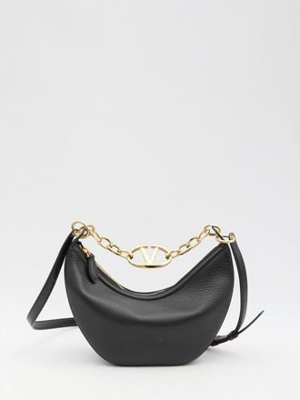 Valentino Garavani Black Leather Small Hobo Vlogo Moon Handbag