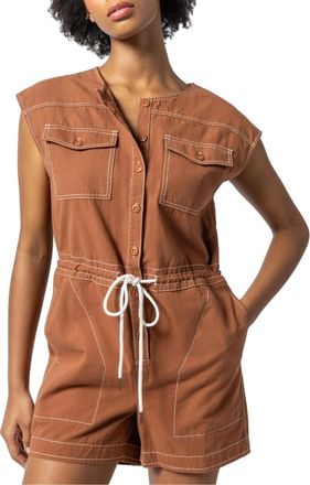 Lilla P Womens Short Sleeve Canvas Romper In Bronze