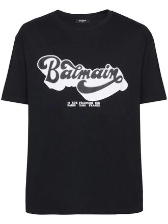 Balmain Mens 70s Logo Print T-Shirt in Black Cotton - Size X-Large