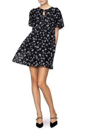 Melloday Butterfly Print Bubble Sleeve Minidress in Black Multi at Nordstrom Rack, Size X-Large