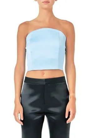 endless rose Strapless Satin Crop Top in Clean Blue at Nordstrom Rack, Size X-Small