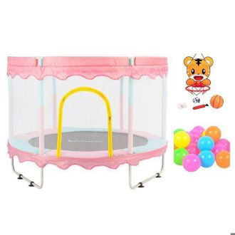 OEM Foxsport Trampol&iacute;n Para Ni&ntilde;os, 150&times;150&times;110cm Con Canasta De Baloncesto, Coj&iacute;n Rebotador, Protecci&oacute;n De Bordes, Carga 100kg Rosa
