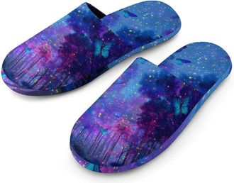 Generic Glowing Butterflies Magical Forests Mens House Slippers Slip Indoor Slipper On Shoes Warm Outdoor