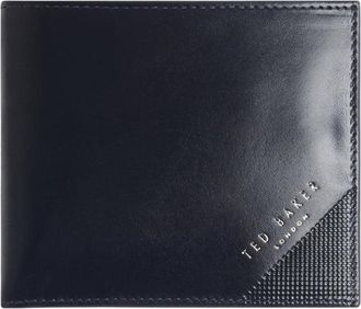 Ted Baker Prugs Portemonnee Met Reli&euml;f In De Hoeken, Marineblauw Leer, Tweevoudig Vouwbaar
