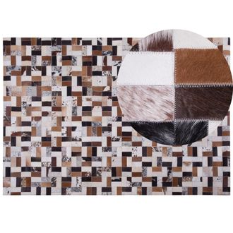Beliani Beliani - Alfombra De Piel De Vacuno Marr&oacute;n Y Beige 160 X 230 Cm Rectangular Patchwork Hecha A Mano Cesme