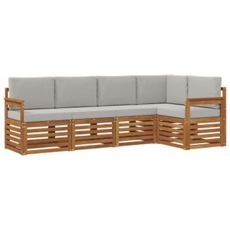 vidaXL Conjunto De Sof&aacute; Seccional Con Coj&iacute;n 5 Pcs Gris Natural Y Claro Vidaxl