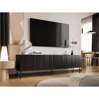 Dmora Mueble De Tv Sospiro, Aparador De Sal&oacute;n Con Cuatro Puertas Batientes Y Cuatro Compartimentos Interiores, Elevado Del Suelo, 201x42 H60 Cm, Negro