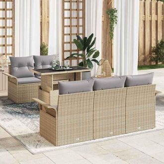 vidaXL Vidaxl - Conjunto De Sof&aacute; De Jard&iacute;n Con Coj&iacute;n 6 Pcs Beige Polirat&aacute;n