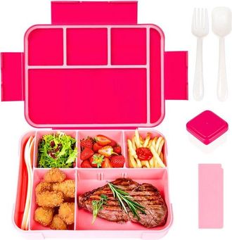 OEM Fiambrera Infantil Con Compartimentos, 1330 Ml, Fiambrera Bento A Prueba De Fugas, Con 6 Compartimentos, Color Rojo Rosado