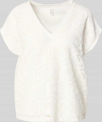 Vero Moda Boxy Fit T-Shirt mit semitransparentem Besatz Modell IRIS in Weiss, Gr&ouml;&szlig;e XL