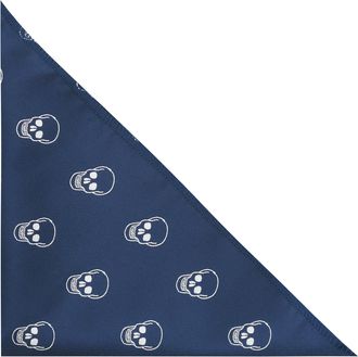 King & Priory Navy Blue Embroidered Skull Pocket Square, Handkerchief