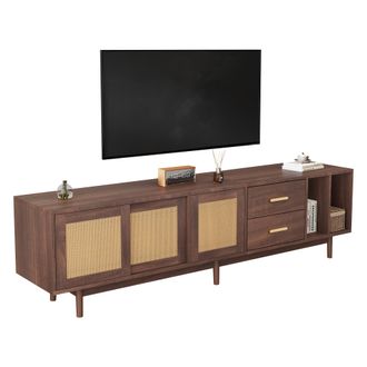 STILVORA Mueble Tv Con 3 Puertas, 2 Cajones Y 2 Nichos, Puertas De Rat&aacute;n, Estilo Japon&eacute;s, En Mdf, 190&times;40&times;52 Cm, Marr&oacute;n