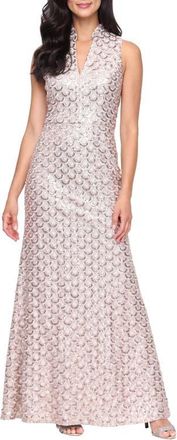 Alex Evenings Embroidered Sequin Sleeveless Gown in Taupe at Nordstrom, Size 8P