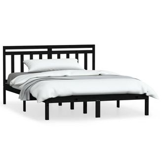 Berkfield Home Bed Frame Black Solid Wood Pine 140x190 cm