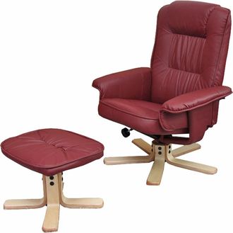 Hhg Nunca Usado] Sill&oacute;n Relax M56, Sill&oacute;n Tv Sill&oacute;n Tv Con Taburete Otomana, Polipiel Madera De Eucalipto Certificado Mvg, Burdeos