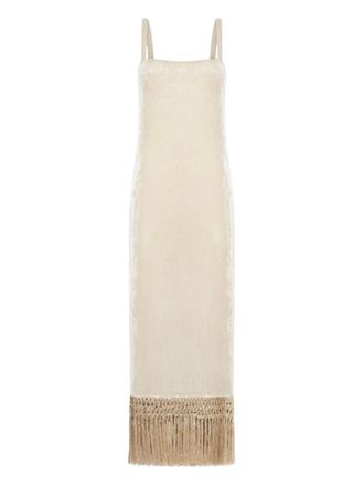 Taller Marmo Agrigento Disco midi-jurk met pailletten en franje - Beige