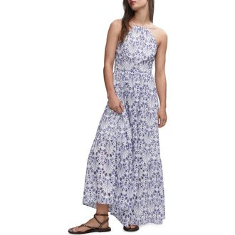 Mango Embroidered Halter Neck Maxi Dress in Blue at Nordstrom Rack, Size 4