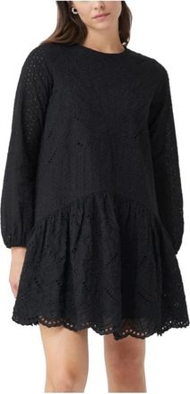 Salsa Zwarte Geborduurde Trapezium Jurk - Dames - Korte kleedjes - Zwart - S - Katoen - Kleedjes