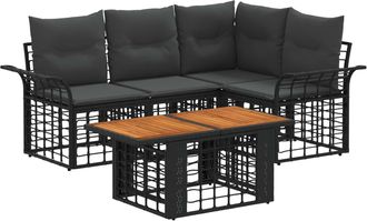 vidaXL Conjunto De Sof&aacute;s De Jard&iacute;n 5 Uds. Negro Y Gris Oscuro Vidaxl