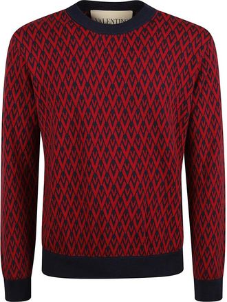 Valentino Garavani Round-neck Knitwear, male, Multicolor, Size: L Geometric Pattern Crew Neck Sweater