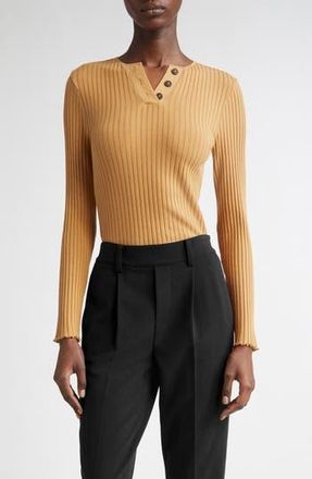Vince Long Sleeve Rib Henley in Saddle at Nordstrom Rack, Size Xx-Small