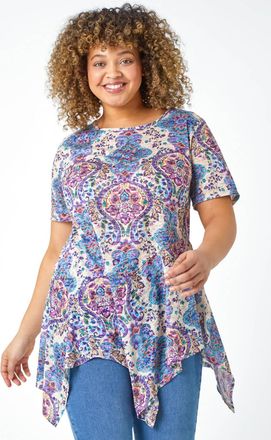Roman Paisley Print Hanky Hem Top