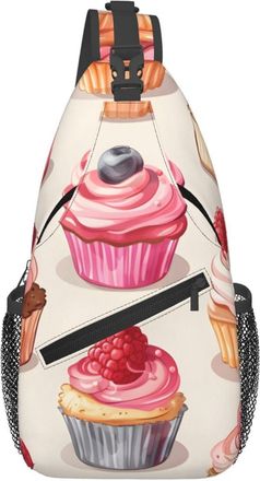 Generic Pink Fruit Cake Crossbody Bag Adjustable Shoulder Bag With Zipper Crossbody Bags For Men Women Outdoors