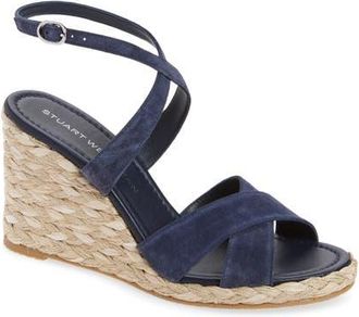 Stuart Weitzman Alyssa Ankle Strap Wedge Sandal in Nice Blue at Nordstrom, Size 10.5