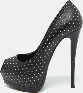 Giuseppe Zanotti Black Leather Studded Peep Toe Platform Pumps