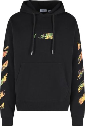 Off-white Cotton Sweatshirt with Adjustable Drawstring Hood and Graphic Prints