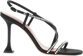 Amina Muaddi Sally Sandaal 95 - Dames - Sandalen met hakken - Zwart - 39 EU - Satijn - Schoenen