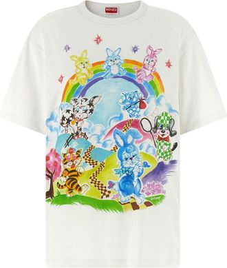 Kenzo White Round Neck Graphic Print T-shirt