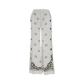 P.A.R.O.S.H. Wide Trousers, female, White, Size: XS Embroidered Linen Wide Trousers