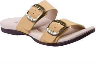 Spenco Vista Sandal Womens Beige Leather Round Toe Slip-On Slide GAL112