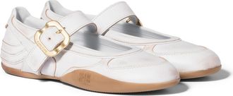 Miu Miu Gymnasium Leather Ballerinas With Strap And Buckle, Woman, White, Size 36,5